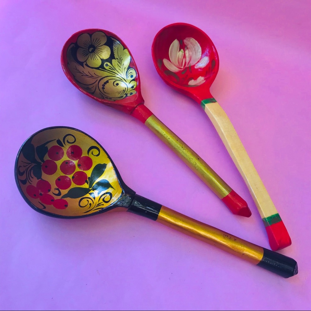Antique Khokhloma wooden spoons